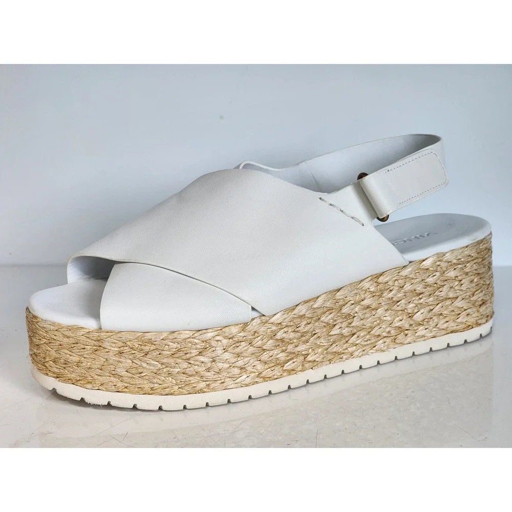 Vince Jesson White Leather Crossover Slingback Espadrille Platform Sandals 9